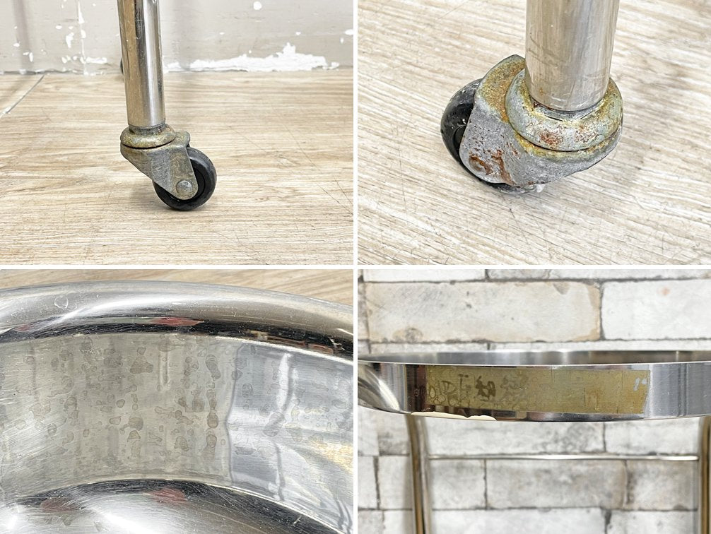 ビンテージ Vintage ステンレスボウル付 洗面器スタンド 手洗い台 ウォッシュスタンド Φ32cm キャスター付 インダストリアル ●