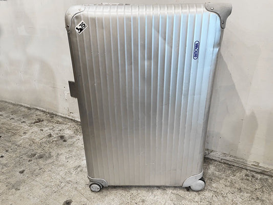 リモワ RIMOWA トパーズ TOPAS 4輪 サイドハンドル プルタブ型 104L アルミ スーツ トランク ケース 青ロゴ シルバー 廃番 希少 ■