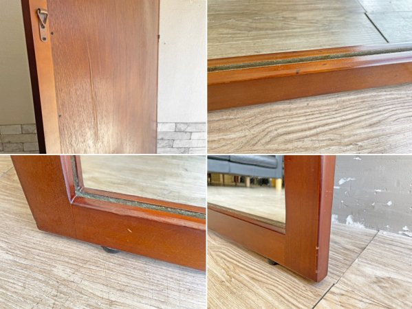 シンプルデザイン 大型ミラー 木製フレーム 姿見 ダークブラウン W91×H181cm ●