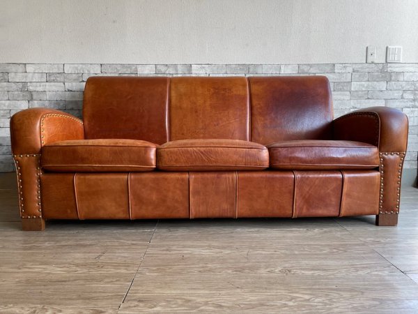 トラックファニチャー TRUCK FURNITURE レザーソファ LEATHER SOFA L-3 3p ブラウン 牛革 定価\610,000- 廃番 ●