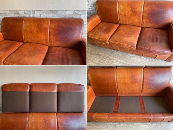 トラックファニチャー TRUCK FURNITURE レザーソファ LEATHER SOFA L-3 3p ブラウン 牛革 定価\610,000- 廃番 ●