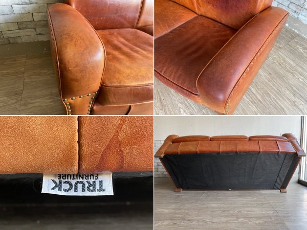 トラックファニチャー TRUCK FURNITURE レザーソファ LEATHER SOFA L-3 3p ブラウン 牛革 定価\610,000- 廃番 ●