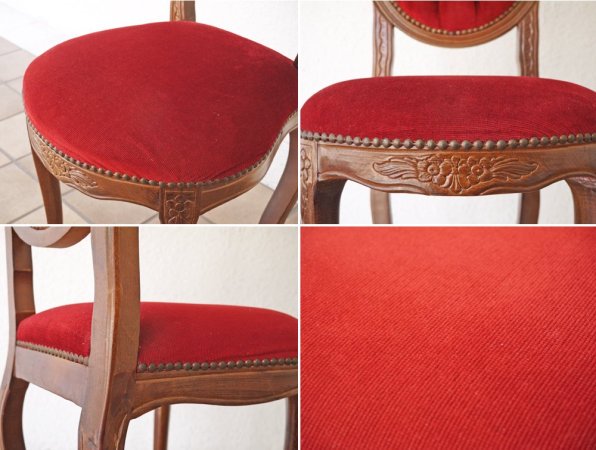 ヨーロピアンクラシカル デザイン European Classical design 木製 サロンチェア 猫脚 レッド イタリア ロココ調 ◇
