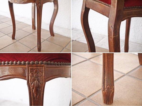 ヨーロピアンクラシカル デザイン European Classical design 木製 サロンチェア 猫脚 レッド イタリア ロココ調 ◇