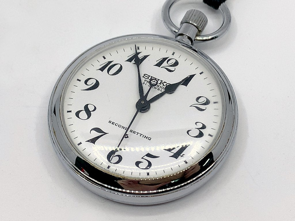 セイコー プレシジョン SEIKO PRECISION 鉄道時計 懐中時計 Cal.6110 21石 手巻き セコンドセッティング 紐付 1974年製 ビンテージ ●