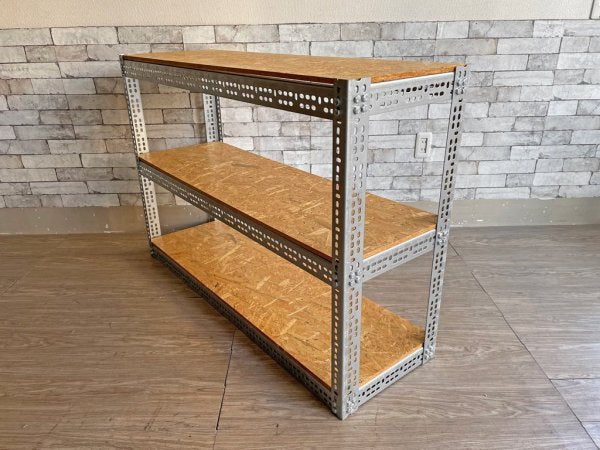 リオン LYON アングルシェルフ SLOTTED ANGLE SHELF 3段 オープンシェルフ W123cm 店舗什器 インダストリアル 工業系 P.F.S取扱 定価￥30,800- A ●