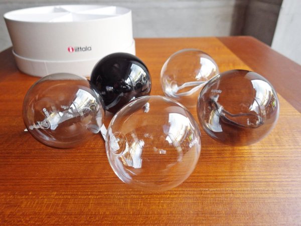 イッタラ iittala グラスボール Glass Ball オーナメント グレー グラデーション 5点セット 8cm 箱付き 廃番 北欧雑貨 ♪