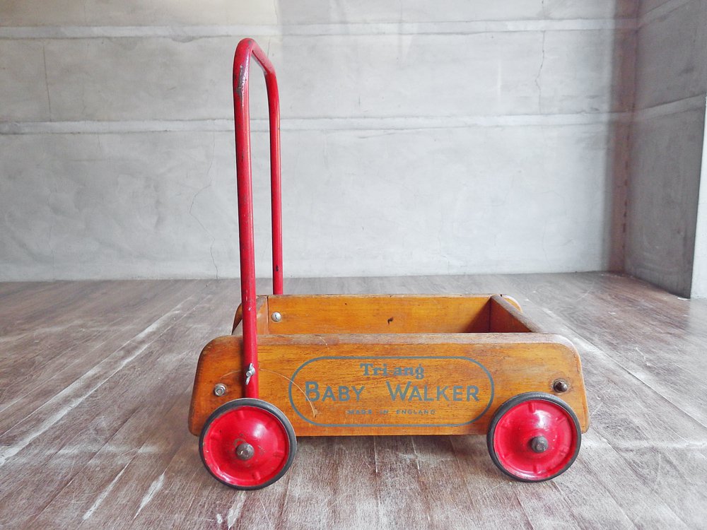 UKビンテージ ベビーウォーカー 手押し車 木製 トライアング Tri-ang 英国 イギリス ♪