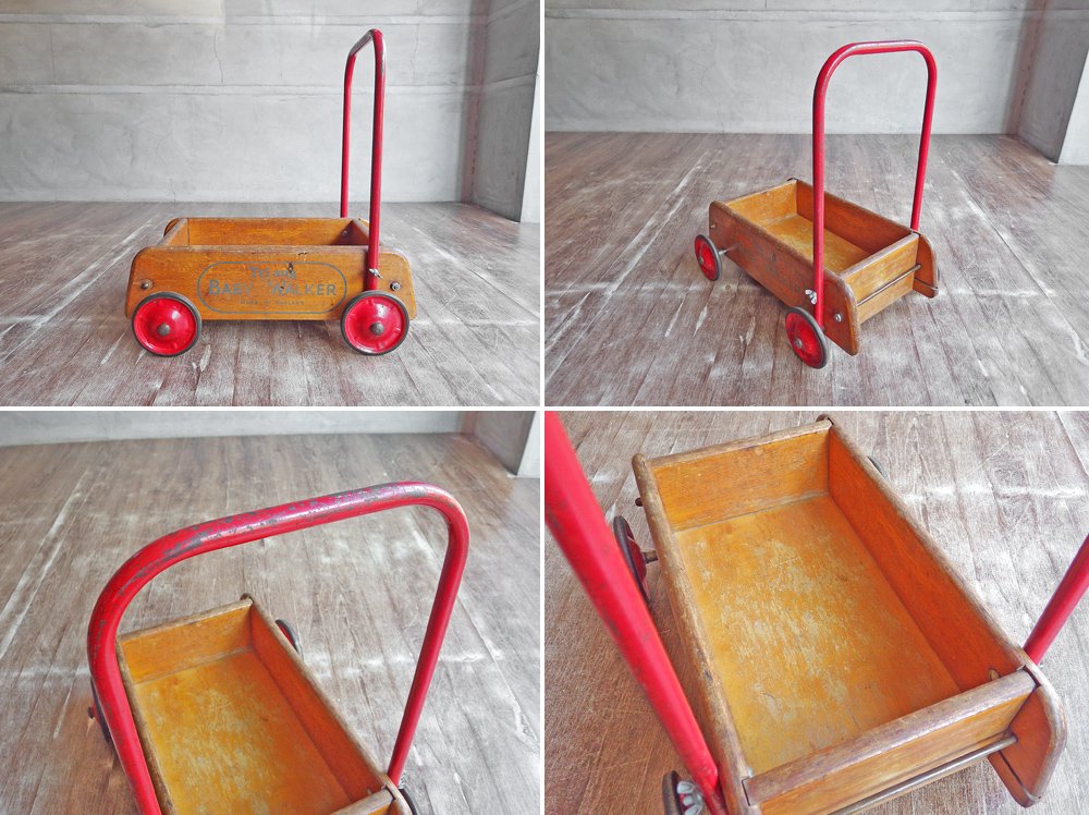 UKビンテージ ベビーウォーカー 手押し車 木製 トライアング Tri-ang 英国 イギリス ♪