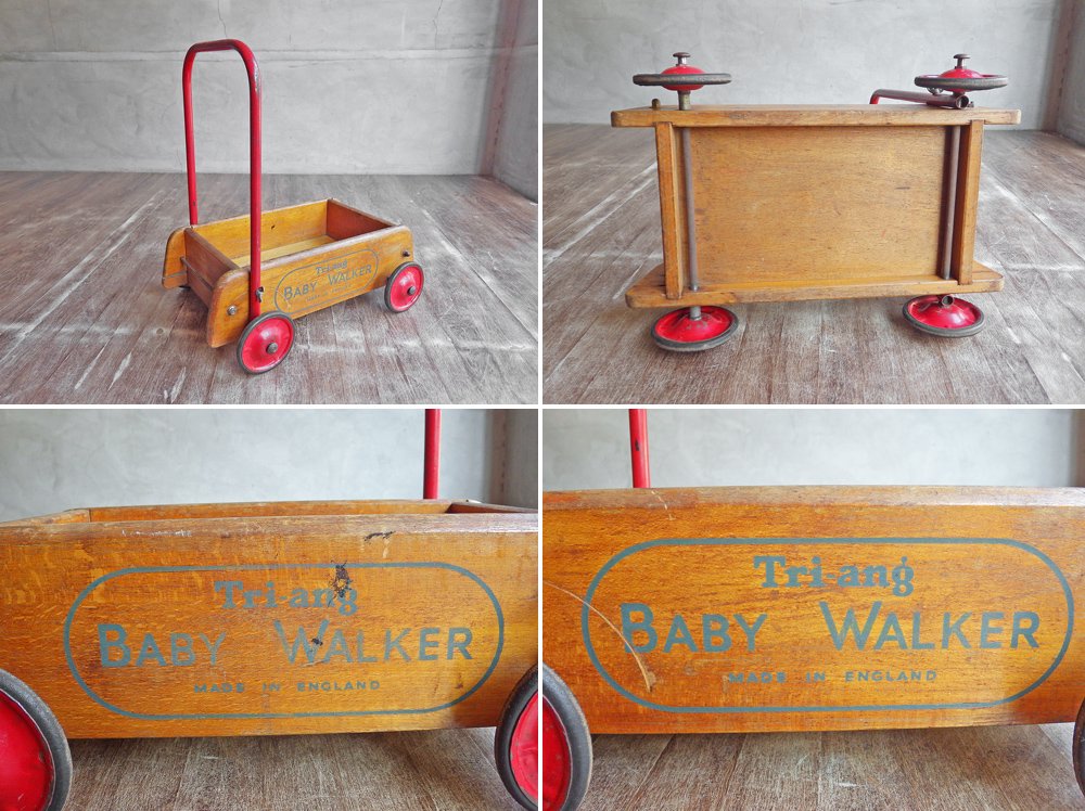 UKビンテージ ベビーウォーカー 手押し車 木製 トライアング Tri-ang 英国 イギリス ♪