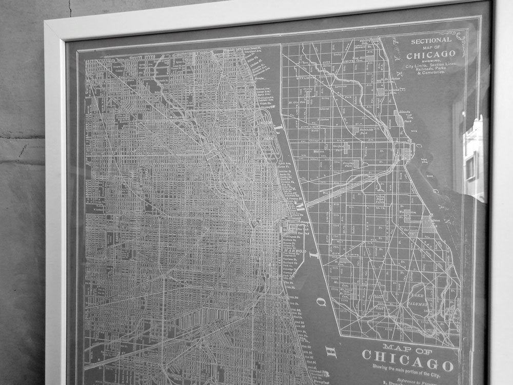 ビジョン・スタジオ Vision Studio シカゴ 地図 プリント ポスター City Map of Chicago グレー 額装品 Crate&Barrel取り扱い アメリカ ♪