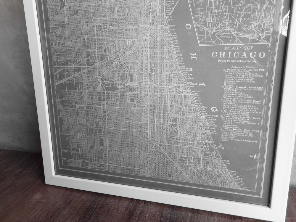 ビジョン・スタジオ Vision Studio シカゴ 地図 プリント ポスター City Map of Chicago グレー 額装品 Crate&Barrel取り扱い アメリカ ♪