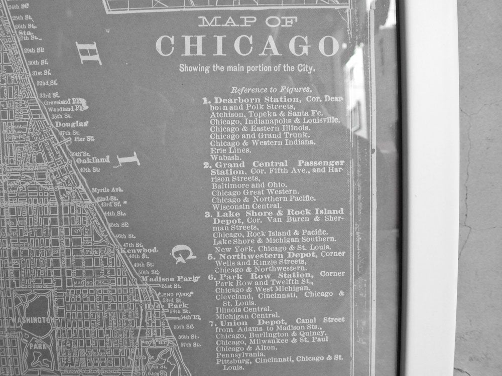 ビジョン・スタジオ Vision Studio シカゴ 地図 プリント ポスター City Map of Chicago グレー 額装品 Crate&Barrel取り扱い アメリカ ♪