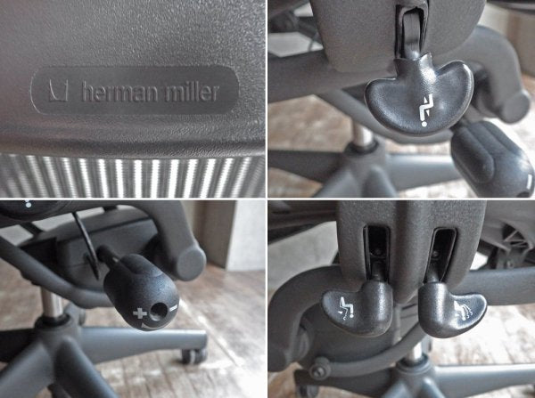 ハーマンミラー Herman Miller アーロンチェア Bサイズ グラファイトベース デスクチェア ランバーサポート バナナクッション新品交換 ♪