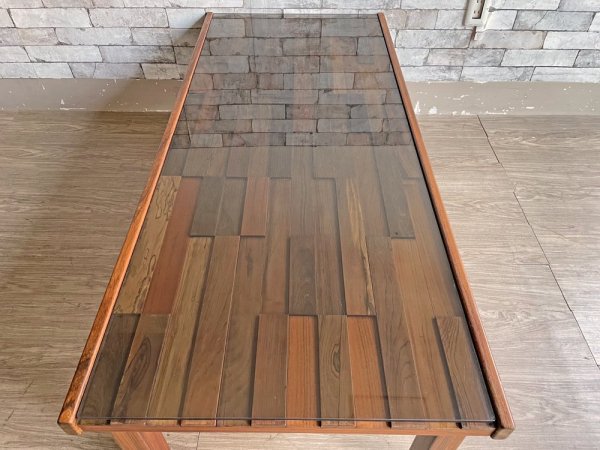 ブラジリアンローズウッド ガラストップ モザイク天板 ローテーブル コーヒーテーブル ビンテージ 現状品 ●