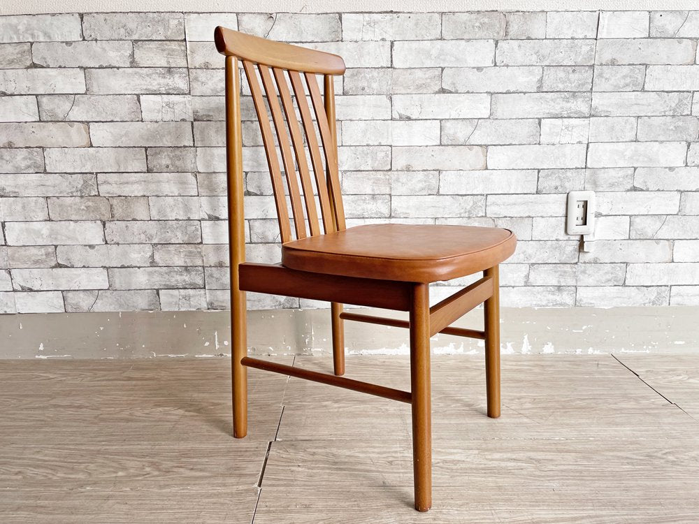 松田家具 MATSUDA ダイニングチェア PVCレザーシート ライトブラウン 座面クッション ビンテージスタイル レトロ 現状品 ●
