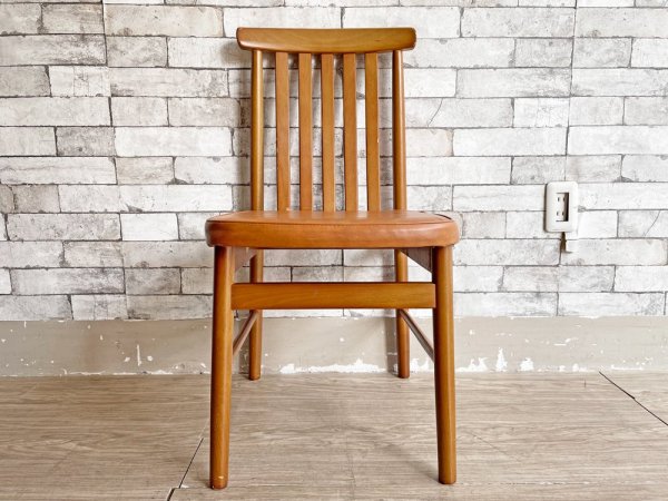 松田家具 MATSUDA ダイニングチェア PVCレザーシート ライトブラウン 座面クッション ビンテージスタイル レトロ 現状品 ●