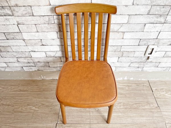 松田家具 MATSUDA ダイニングチェア PVCレザーシート ライトブラウン 座面クッション ビンテージスタイル レトロ 現状品 ●