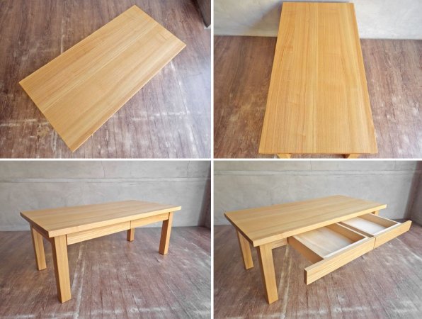 無印良品 MUJI 木製ローテーブル タモ無垢材 ナチュラル W90cm 抽斗2杯 ♪