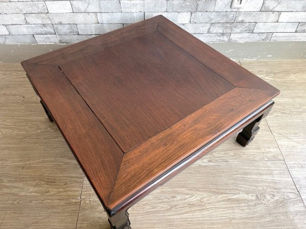アジアン家具 無垢材 座卓 角座卓 ローテーブル 古家具 レトロ 獅子 W74cm 伝統工芸 ●
