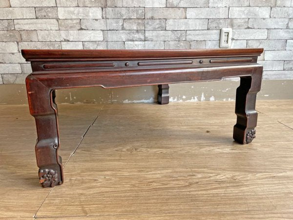 アジアン家具 無垢材 座卓 角座卓 ローテーブル 古家具 レトロ 獅子 W74cm 伝統工芸 ●