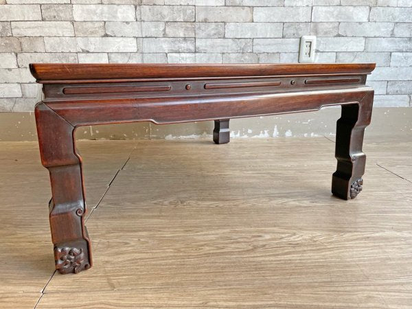 アジアン家具 無垢材 座卓 角座卓 ローテーブル 古家具 レトロ 獅子 W74cm 伝統工芸 ●