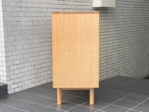 無印良品 MUJI キャビネット タモ材 スライドガラス 引き戸 丸脚 廃番 ナチュラル シンプルモダン ■