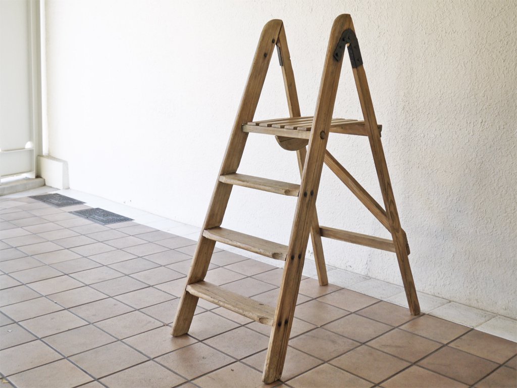 フランス ビンテージ French Vintage ウッドラダー ラダーシェルフ 木製 梯子 脚立 ディスプレイラック 古材 店舗什器 ◇