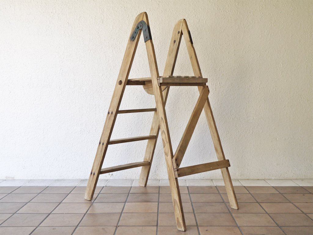 フランス ビンテージ French Vintage ウッドラダー ラダーシェルフ 木製 梯子 脚立 ディスプレイラック 古材 店舗什器 ◇