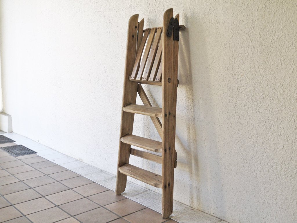 フランス ビンテージ French Vintage ウッドラダー ラダーシェルフ 木製 梯子 脚立 ディスプレイラック 古材 店舗什器 ◇
