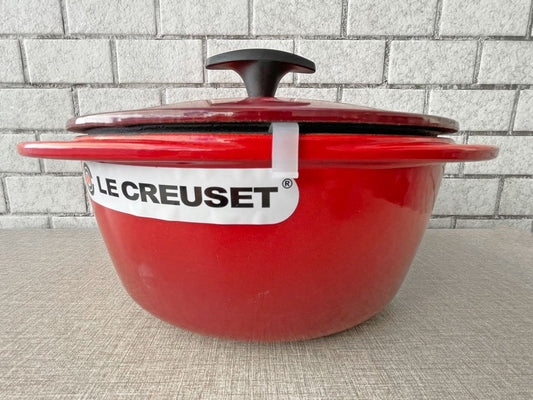 ル クルーゼ LE CREUSET ココットロンド 両手鍋 Φ22? 鋳物 ホーロー チェリーレッド 箱付き 未使用品 フランス ■