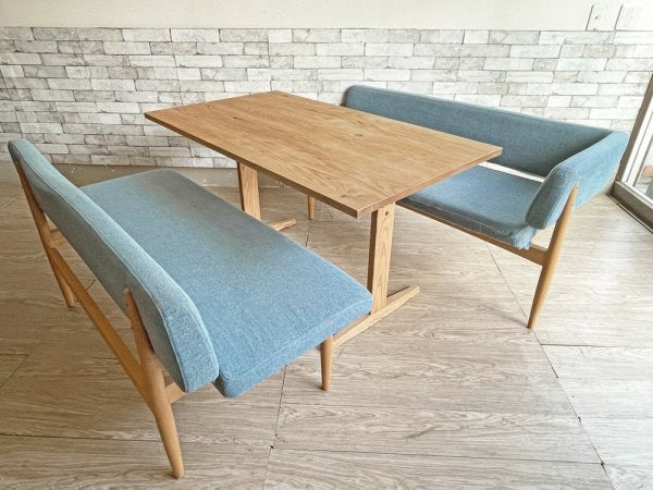 モモナチュラル MOMO Natural ブリック BRICK S BENCH バックレスト ベンチソファ アルダー無垢材 ファブリック カバーリング仕様 現状品 ●