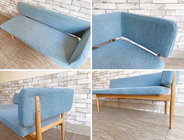 モモナチュラル MOMO Natural ブリック BRICK BENCH COUCH 片アーム バックレスト ベンチソファ アルダー無垢材 ファブリック カバーリング仕様 現状品 ●