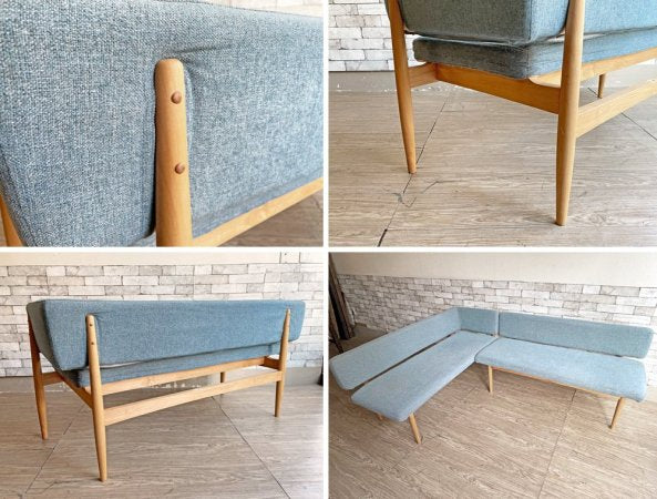 モモナチュラル MOMO Natural ブリック BRICK BENCH COUCH 片アーム バックレスト ベンチソファ アルダー無垢材 ファブリック カバーリング仕様 現状品 ●