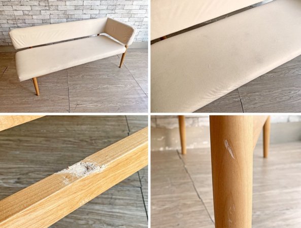 モモナチュラル MOMO Natural ブリック BRICK BENCH COUCH 片アーム バックレスト ベンチソファ アルダー無垢材 ファブリック カバーリング仕様 現状品 ●