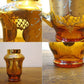 ベネチアンガラス ムラノ Venezian glass murano ティーポット アンバーガラス ゴールド 24KT 金彩 小花柄 ヴェネチアングラス ★