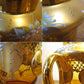 ベネチアンガラス ムラノ Venezian glass murano ティーポット アンバーガラス ゴールド 24KT 金彩 小花柄 ヴェネチアングラス ★