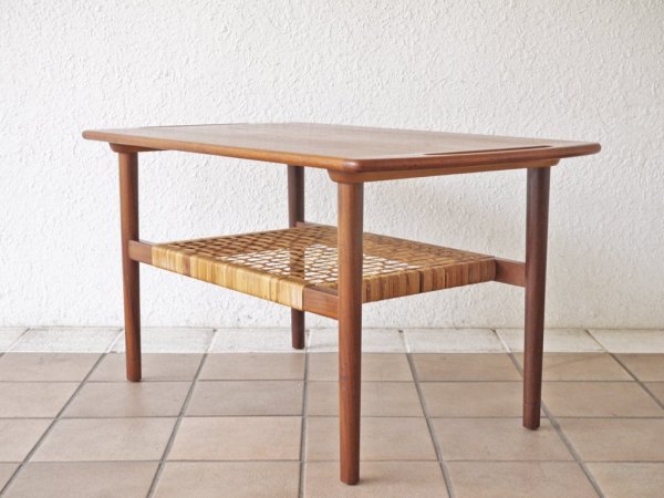 anton kildeberg møbelfabrik社 デンマークビンテージ Danish Vintage チーク材 ラタン センターテーブル 北欧家具 希少品 ◇