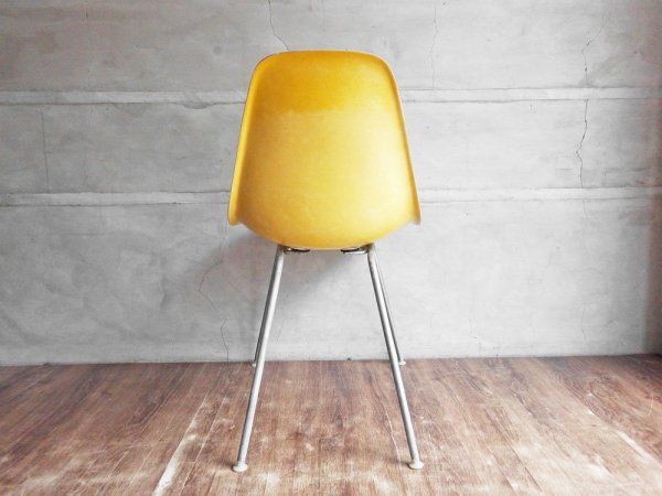 ハーマンミラー Herman Miller サイドシェルチェア イエロー 2ndビンテージ FRP製 Hベース ウォールガード仕様 C&R イームズ ミッドセンチュリー 希少 ♪