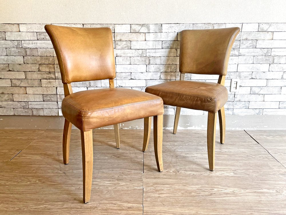 レストレーション ハードウェア Restoration Hardware ダイニングチェア 2脚セット レザー オーク材 スタッズ付 ビンテージスタイル ●
