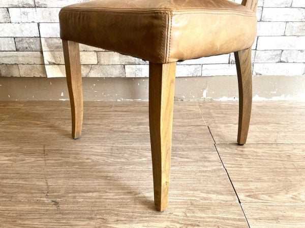 レストレーション ハードウェア Restoration Hardware ダイニングチェア 2脚セット レザー オーク材 スタッズ付 ビンテージスタイル ●