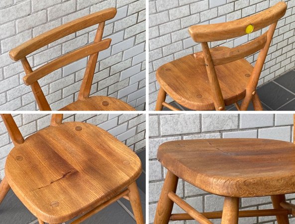 アーコール Ercol ダブルバックチェア イエロードット スタッキング スクールチェア キッズチェア エルム材 花台 ビンテージ 英国家具 ■