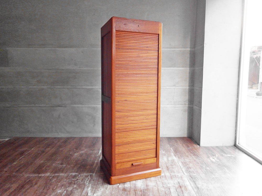 ビンテージ Vintage チーク材 蛇腹扉 スリム キャビネット ファイリングキャビネット  5段 W50cm ♪