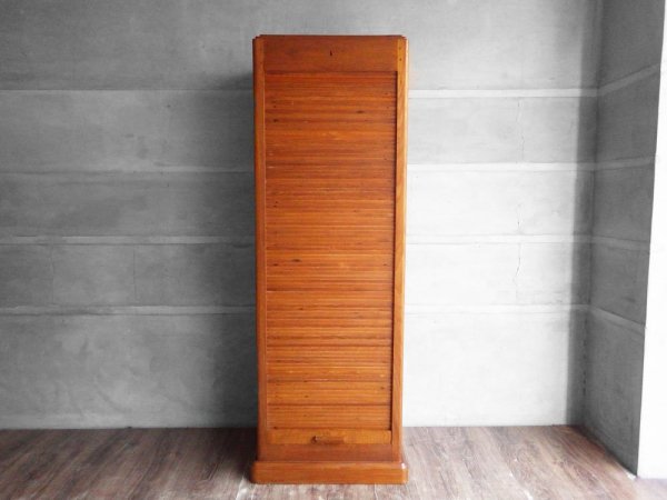 ビンテージ Vintage チーク材 蛇腹扉 スリム キャビネット ファイリングキャビネット  5段 W50cm ♪