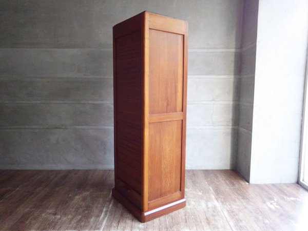 ビンテージ Vintage チーク材 蛇腹扉 スリム キャビネット ファイリングキャビネット  5段 W50cm ♪