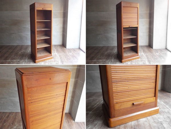 ビンテージ Vintage チーク材 蛇腹扉 スリム キャビネット ファイリングキャビネット  5段 W50cm ♪