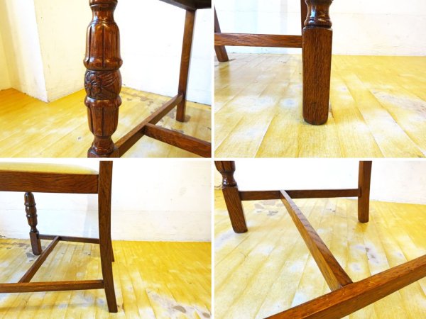 UKアンティーク Antique ダイニングチェア ナラ材 モケット シート オーク無垢材 2脚セット バルボスレッグ クラシカル 英国家具 ★