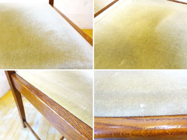 UKアンティーク Antique ダイニングチェア ナラ材 モケット シート オーク無垢材 2脚セット バルボスレッグ クラシカル 英国家具 ★