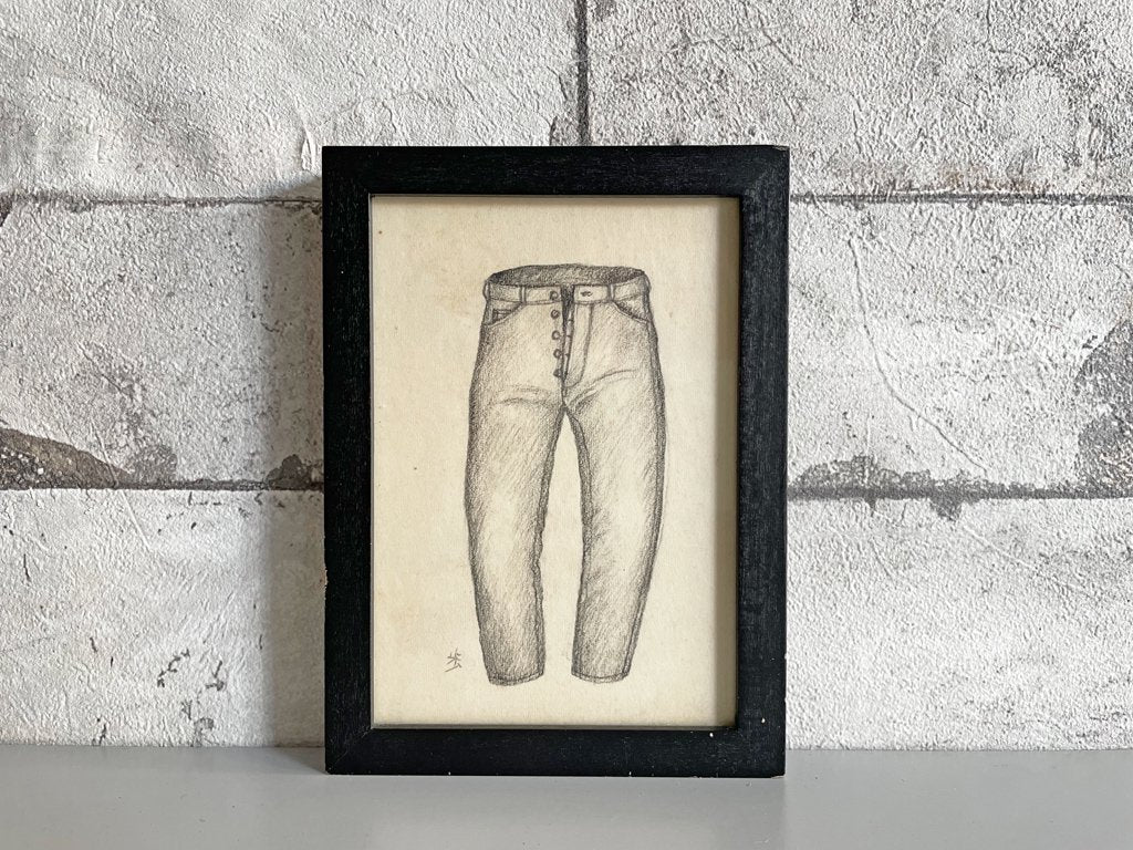 大橋歩 平凡パンチ 肉筆画 鉛筆画 額装品 10×13cm ジーンズ ●