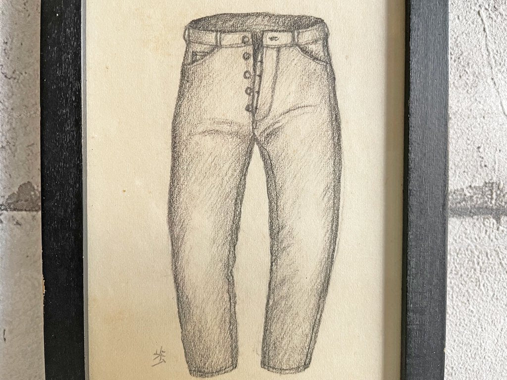 大橋歩 平凡パンチ 肉筆画 鉛筆画 額装品 10×13cm ジーンズ ●